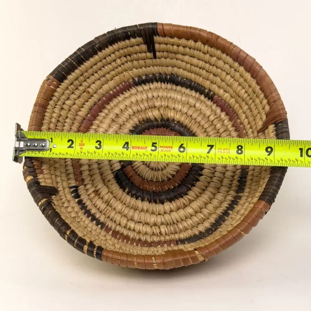 Vintage Woven Basket Coiled Round 10” Earth Tones Tan Brown Boho Wall Decor